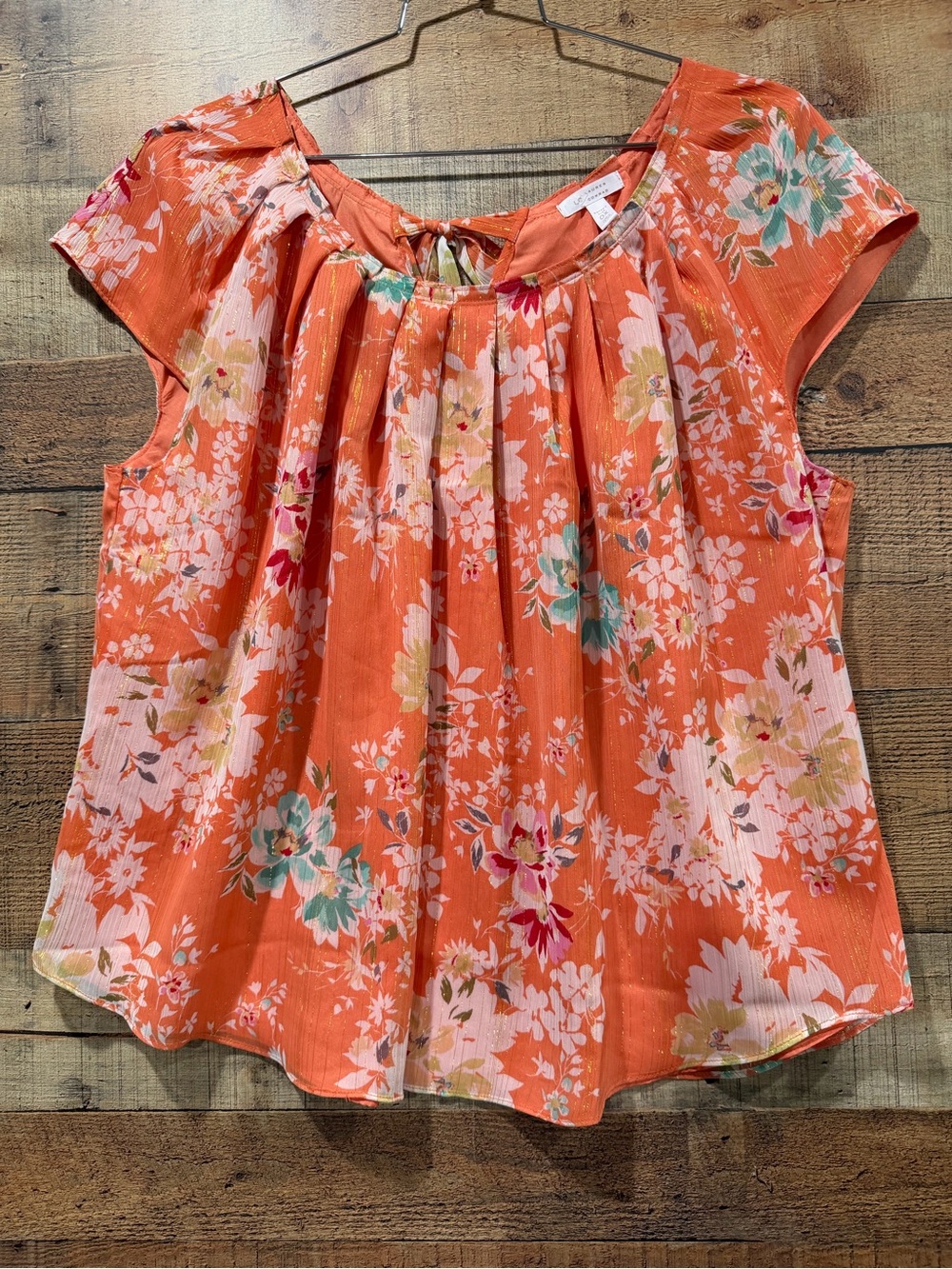 LC Lauren Conrad Orange Floral Tie-Back Blouse Size 0X